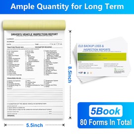 CreativeInk 5 Pack ELD Backup Driver Log Book with Detailed Drivers Vehicle Inspection Report & Daily Recap, 1 Pack 16 Sets of Forms, Log Books for Truck Drivers, Meet FMCSR Requirements, 5.5" x 8.5"