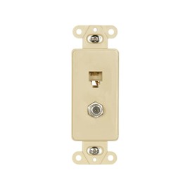 Eaton 3562V Decorator Insert Combination Telephone Jack with 4-Conductors and Type F Coaxial Adapter, Ivory