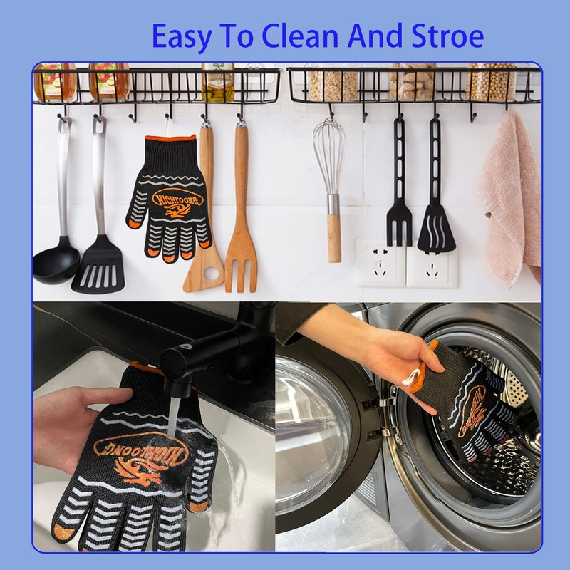 BBQ Gloves, Oven Gloves 1472℉ Heat Resistant Gloves for Grilling,