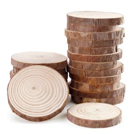 Fuhaieec 10pcs 4-4.7" (Thickness:0.42") Unfinished Natural Wood Circles with Tree Bark Log Discs for DIY Craft Christmas Rustic Wedding Ornaments (10pcs(4-4.7"))