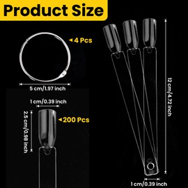200 Pcs Nail Swatch Sticks Clear Nail Swatches Plastic Nail Colour Display Tips Nail Samples Sticks with Metal Ring for Nail Art Design Nail Practice for Nail Salon and Beginners