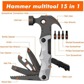 WESTLEY Multitool Hammer WESTLEY Camping Accessories Gear Tools 15 in 1 Survival Gear Un