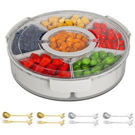 PXYHMUS Portable Snackle Box Container, Divided Serving Tray with Lid and Handle, 6 Compartments Snack Box, Veggie, Snack and Fruit Tray