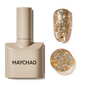MAYCHAO 15ML Gold Glitter Gel Nail Polish 1Pc Sparkle Light Gold Gel Polish Soak Off UV LED Nail Polish Nail Art Starter Manicure Salon DIY at Home, 0.5 OZ
