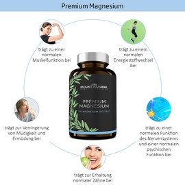 Mount Natural Premium Magnesium 180 Capsules - 2010 mg Magnesium Citrate, of which 322 mg Elementary Magnesium/Daily Dose. Laboratory Tested, Free from Additives, Vegan, High Dose, from Germany, No