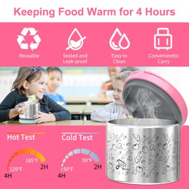 Lille Home Portable Insulated Lunch Box Set with Stainless Steel Cutlery, vacuum lunch box, to Keep Food Warm or Cool, Two Containers for Fruits and Sauces, Durable and Leak-Proof(Pink)