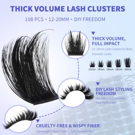 Fluff Lash Clusters with Spikes 12-20mm Volume Lash Clusters Wispy eyelash Clusters DIY Cluster Eyelash Extensions Full Individual Lashes Thick Cluster Lashes by Kiromiro