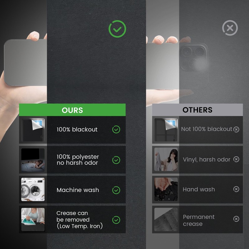 Blackout Curtain No Drill Blinds, 57" W x 118" L