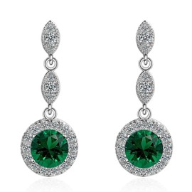 Crystalline Azuria Women 18ct White Gold Plated Round Green Simulated Emerald Zirconia Crystals Dangle Earrings