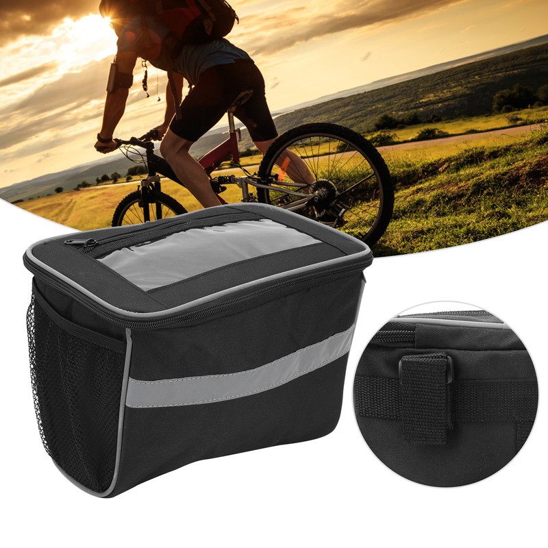 Mountain Bike Bicycle Handlebar Front Basket Bag with TPU Touchscreen