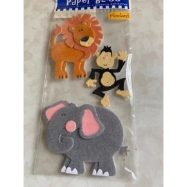 PAPER BLISS STICKERS 3D FLOCKED ZOO ANIMALS ‘AT THE ZOO’ LION MONKEY ELEPHANT 3P