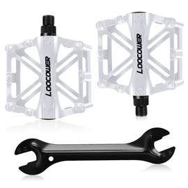 Bicycle Cycling Bike Pedals, New Aluminum Antiskid Mountain Bike Pedals Road Bike Hybrid Pedals for 9/16 inch With Free installation Tool-White