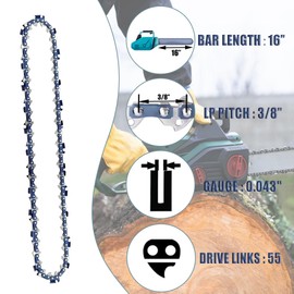 Ojeemii 3 Pcs 16 Inch Chainsaw Chain for Stihl - 3/8" LP Pitch .043" Gauge 55 Drive Links, for Stihl MS170, MS171, MS180C, MS180, 61PMM3 55 Replacement Chains