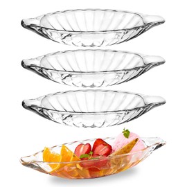WHJY 4 Pack Banana Split Bowls Ice Cream Sundae Bowls Banana Split Boats 250ml/8oz Ice Cream Dishes Glass Banana Split Dish for Fruits Salad Dessert-Radial Line Pattern