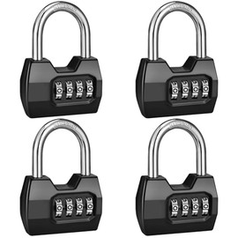 4 Pack disecu® 4-Digit Combination Locker Lock, Wide Shackle Waterproof Outdoor Combo Padlock for School Gym Locker, Sports Locker, Fence, Gate, Shed, Storage Unit (Black)