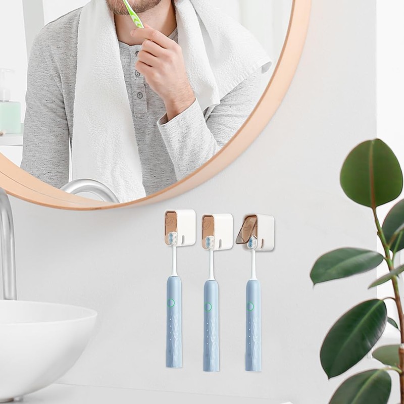 3‑Pack Wall‑Mount Toothbrush Holders with Flip‑Cover,No‑Drill Adhesive Single‑Slot Bathroom Organizer