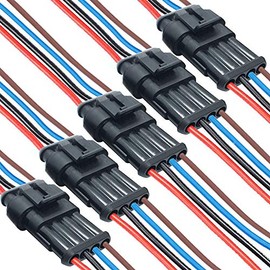 DONJON 4 Pin Way Car Auto Waterproof Electrical Connector,Automotive Wire Connectors,Terminal Plug Socket Set with 16 AWG Wire, Series Terminals for Motorcycle Scooter Auto Truck Marine(5 Sets)