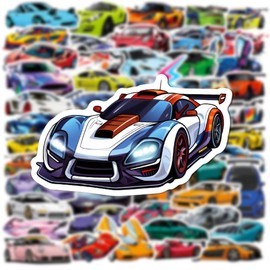 Racing Car Stickers,50 PCS Sports Car Vinyl Waterproof Decals for Water Bottles Computer Bicycle Skateboard Luggage Phone Pad Laptop Kids Teens Stickers Pack