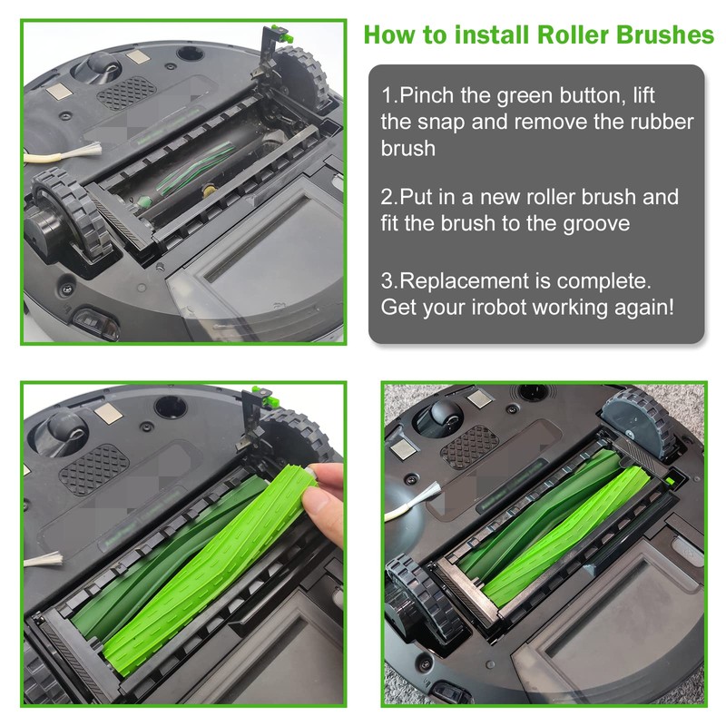 2 Set Replacement Rubber Brushes for robot roomb e i