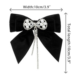 Elerevyo Women's Velvet Bow Tie Faux Pearl Rhinestone Bow Brooch for Elegant Decor One Size Black