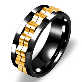 Tobestu Black Gold Plated Stainless Steel Anxiety Relief Rings - Mens Gear Spinner Ring for Everyday Wear (Black-Size 8) YA4403