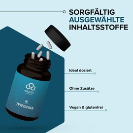 edubily nutrition® Tryptophan Kapseln - Vegan - Ohne Zusatzstoffe - 90 Kapseln im Braunglas - Nicht hochdosiert mit 250 mg pro Kapsel