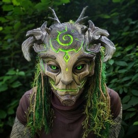 [Overseas] Halloween Green Fairy Inspired Latex Mask Forest Fairy Headband Makeup Masquerade Party Item Glow + Hair 2ea