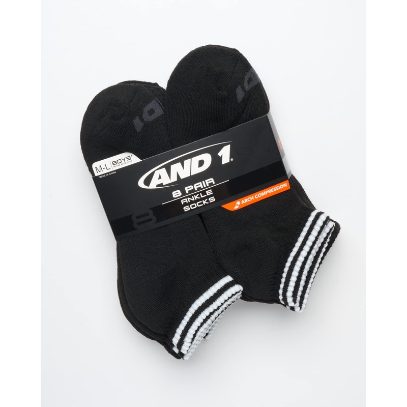 AND1 Boys' Socks - Athletic Cushion Quarter Cut Socks (8