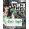 Set Of Green Eyelashes And 10 Glitter Nails Make Up