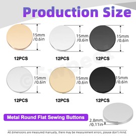 72Pcs 3 Colors 15mm Metal Flat Button Assortment Kit, Alloy Shank Round Shaped Sewing Button, Woolen Coat Button, Metal Round Flat Sewing Buttons for Clothing Decoration DIY Accessories