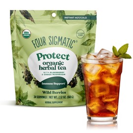 Four Sigmatic Protect Organic Herbal Tea | Immunity Tea w/Chaga & Adaptogens | Organic Chaga Tea w/Antioxidant-Rich Cherry, Elderberry & Blueberry | Vegan, Gluten-Free | Wild Berries, 24 Servings