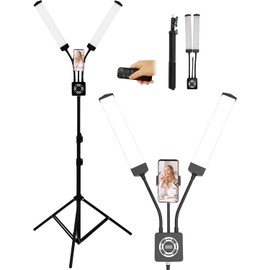 Zunate LED Video Light with Stand Tripod, 40W Double Arms Beauty Light, Dimmable 3200-5600K Floor Lamp for Eyelash Extensions with Phone Holder, Portable Tattoo Lash Light for Makeup