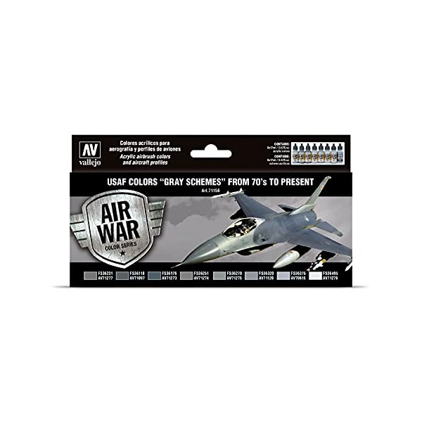 Acrylicos Vallejo VJ71156 "USAF Grey Schemes from 70'S to Present" Model Air Set, 17 ml (Pack of 8)
