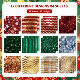 Scrapbook Paper Winter Snowflakes Scrapbooking Paper with Sparkle Pattern, 48 Sheets Single-sided Decoupage Paper Pad, Colourful Scrapbook Paper Decorative Paper for DIY Card Making, 15.2 x 15.2 cm