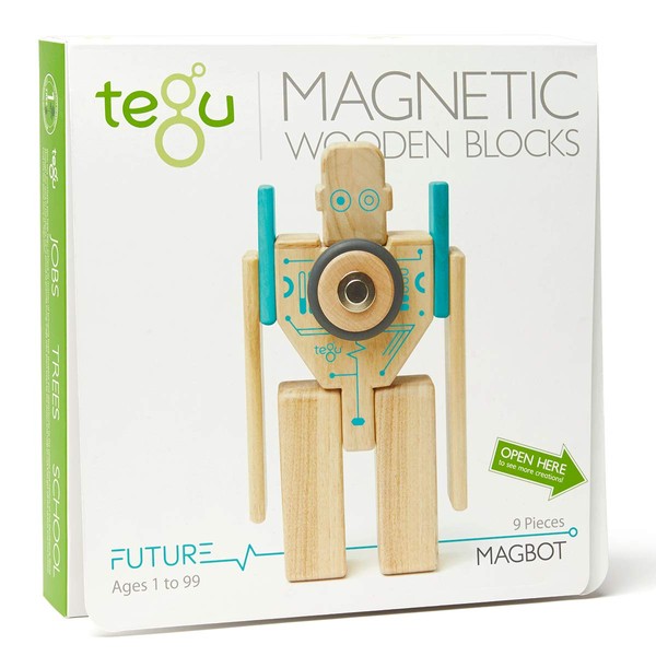 Tegu Magbot Magnetic Wooden Block Set, 1-99 years old, 9 pieces