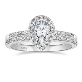 Zakk Women's Ring Set Silver 925 Eternity Ring Solitaire 1.5CT Tear Cubic Zirconia Engagement Rings Wedding Rings Promise Ring Rose Gold Gold, stone, Cubic Zirconia