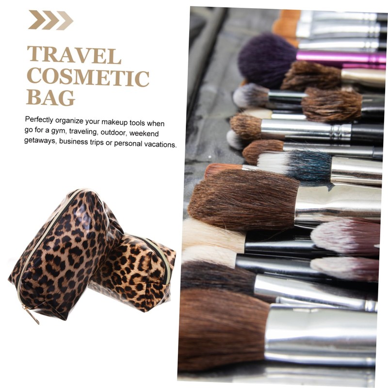 FOMIYES 2sets Travel Cosmetic Bag Large Capacity Makeup Storage Leopard