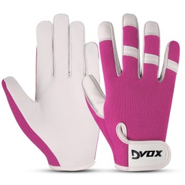 Dvox Leather Gardening Gloves, Heavy Duty Thorn Proof Work Gloves for Men and Women, Non-Slip Rigger Multipurpose Gloves, Ideal Gardening Gift (Pink, S)