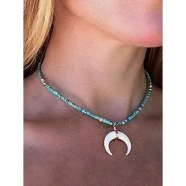 Fashband Crescent Moon Pendant Turquoise Double Horn Boho Gift Hawaiian Beach Summer Jewelry for Women Girls, Unit size, Metal, Turquoise