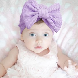 DRESHOW BQUBO Newborn Baby Hospital Hats Beanie Bow Infant Caps Baby Cotton No Scratch Mittens Set for 0-12 Months