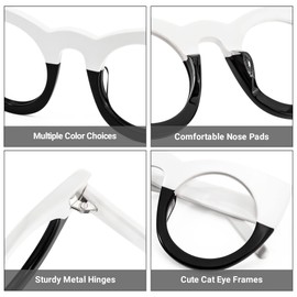 Zeelool Vintage Oversized Thick Cat Eye Glasses Frame for Women with Non-prescription Clear Lens Ophelia VFP0290-03 White/Black