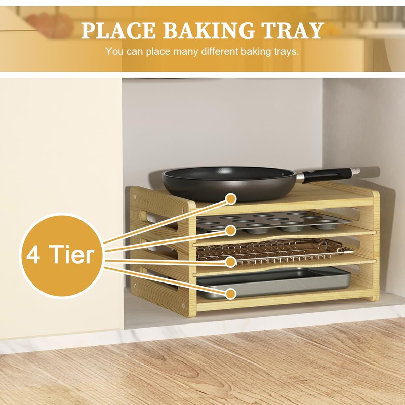 sandpaint 4 Tier Wooden Cabinet Tray Dividers, Kitchen Vertical Baking