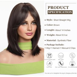 Esmee Short Straight Dark Brown Bob Wigs with Curtain Fringe Shoulder Length Natural Wig Synthetic Cosplay Wigs for Women