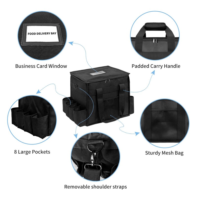 amzoya Insulated Food Delivery Bag with 8 Cup Holder,removable partition