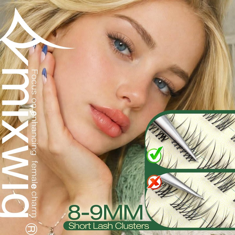Short Lash Clusters 8-9MM Natural Eyelash Clusters Invisible Band Cluster