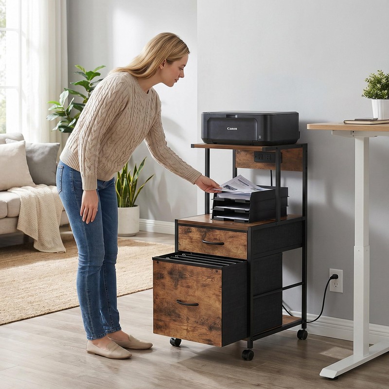 VonDream Printer Stand with Charging Station, File Cabinet for Home