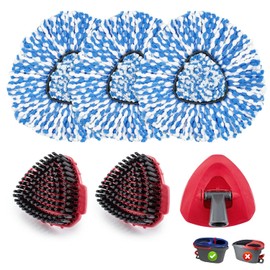 Mop Heads Replacements for O-Cedar RinseClean 2-Tank Spin Mop, Mop Replace Head for O Cedar, Spin Mop Heads for Ocedar Includes 3 Pack Mop Refills, 2 Upgrade Scrub Brush, 1 Mop Base for O-Cedar Mop