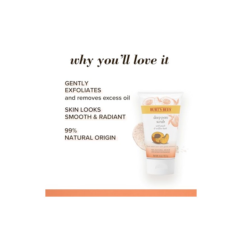 Burts Bees Peach Willow Bark Deep Pore Scrub for Women