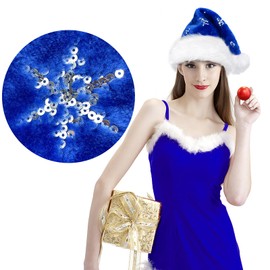 Dolkoic Christmas Hat Santa Hat for Adult Sequin Snowflake Hat Xmas New Year Party，Blue