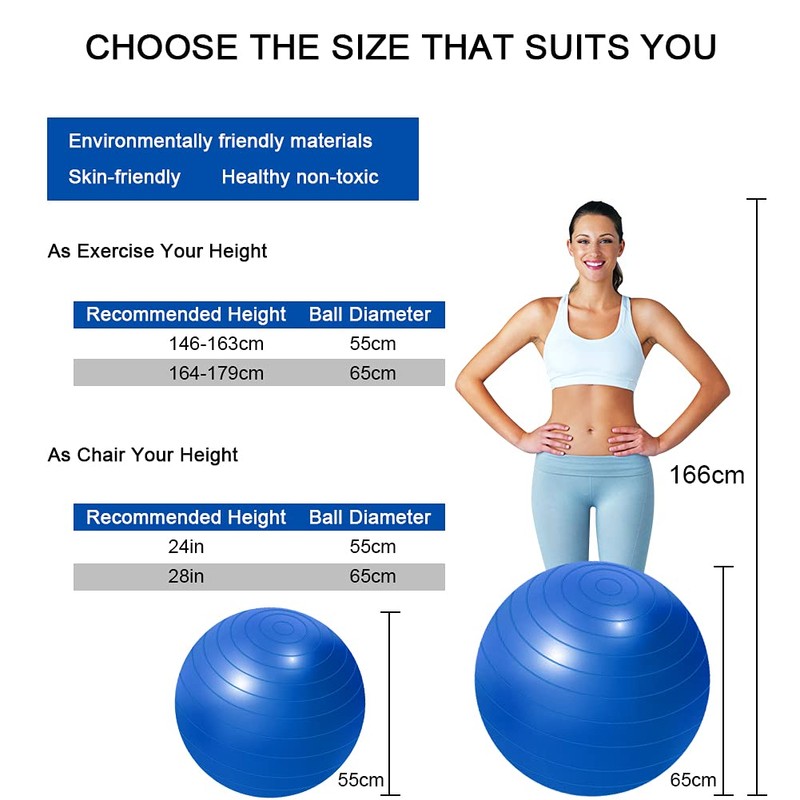 flintronic Exercise Ball, Anti-brust Yoga Ball Fitness Ball, 55 to